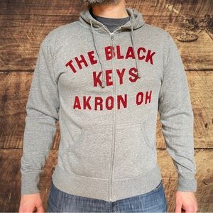 SOLD! The Black Keys Akron OH Full Zip Hooded Sweatshirt, L Grey/Red So SOFT